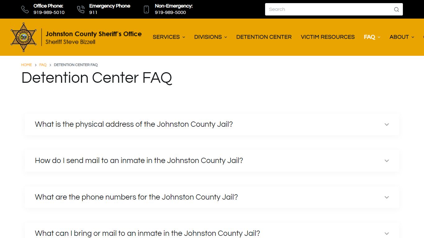 Detention Center FAQ - Johnston County Sheriff's Office
